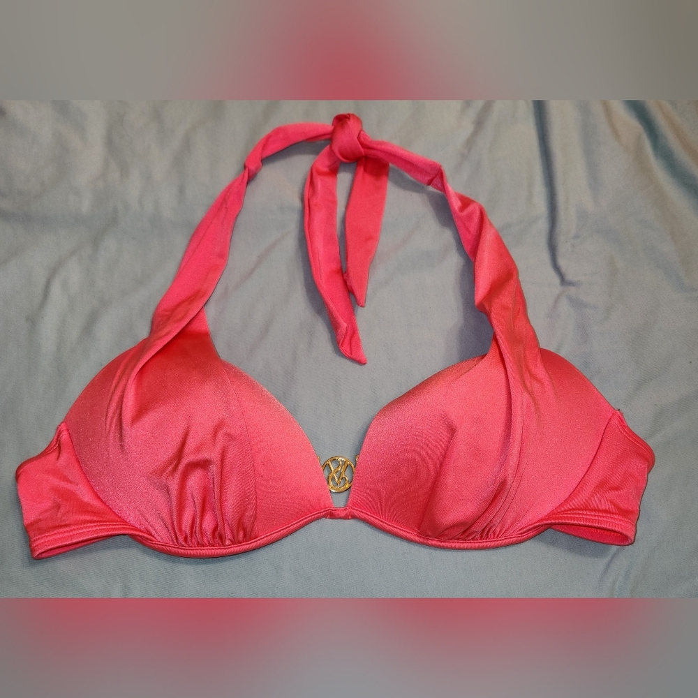 🏖3/$37 Victoria's Secret, Color: Neon PEACH Halter Bikini Top, Size: 36 C